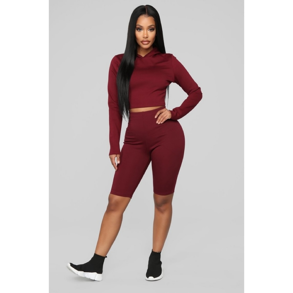 Fashion Nova Burgundy Leyla Long Sleeve Lounge Set